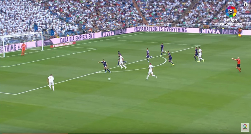 Frame dal video della partita Réal Madrid - Valladolid del 24 agosto 2019 (fonte Liga)