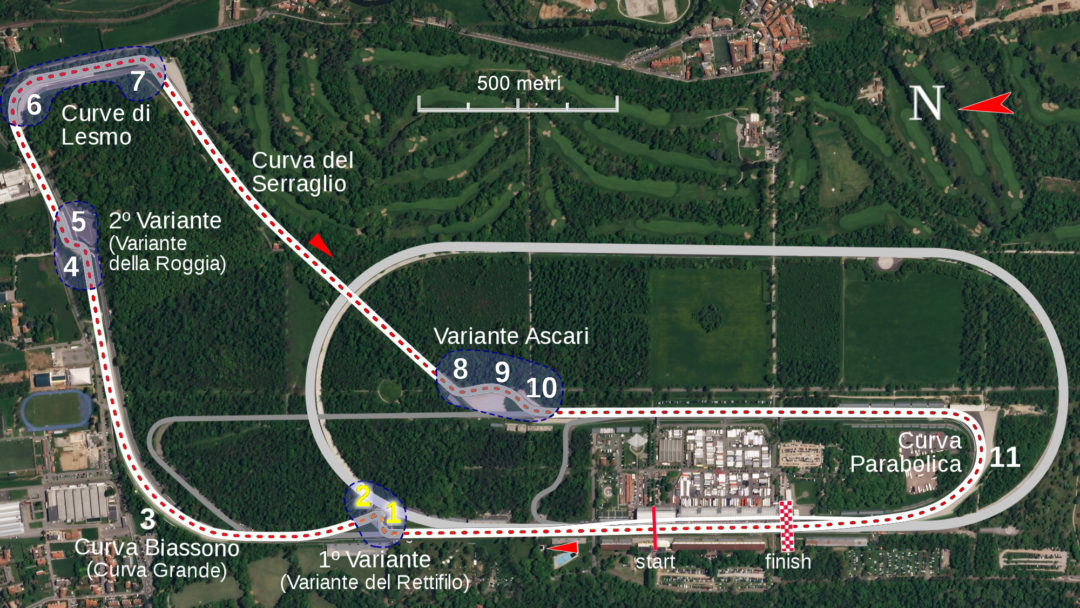 Il tracciato del circuito di Monza (clicca per ingrandire)