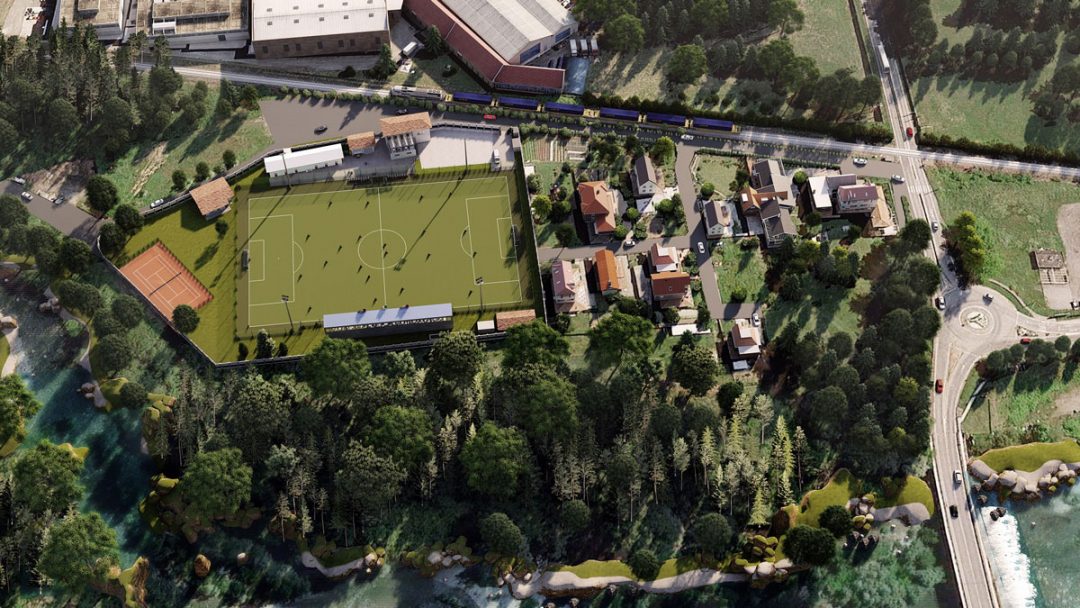 Rendering di progetto del campo di calcio di Romagnano Sesia (No)