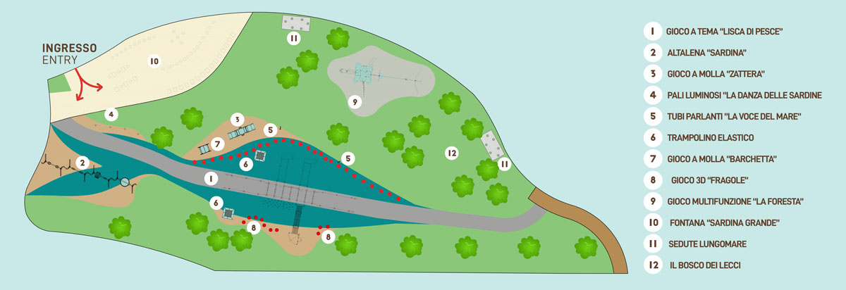 Mappa grafica dell'area giochi inclusiva di Rimini