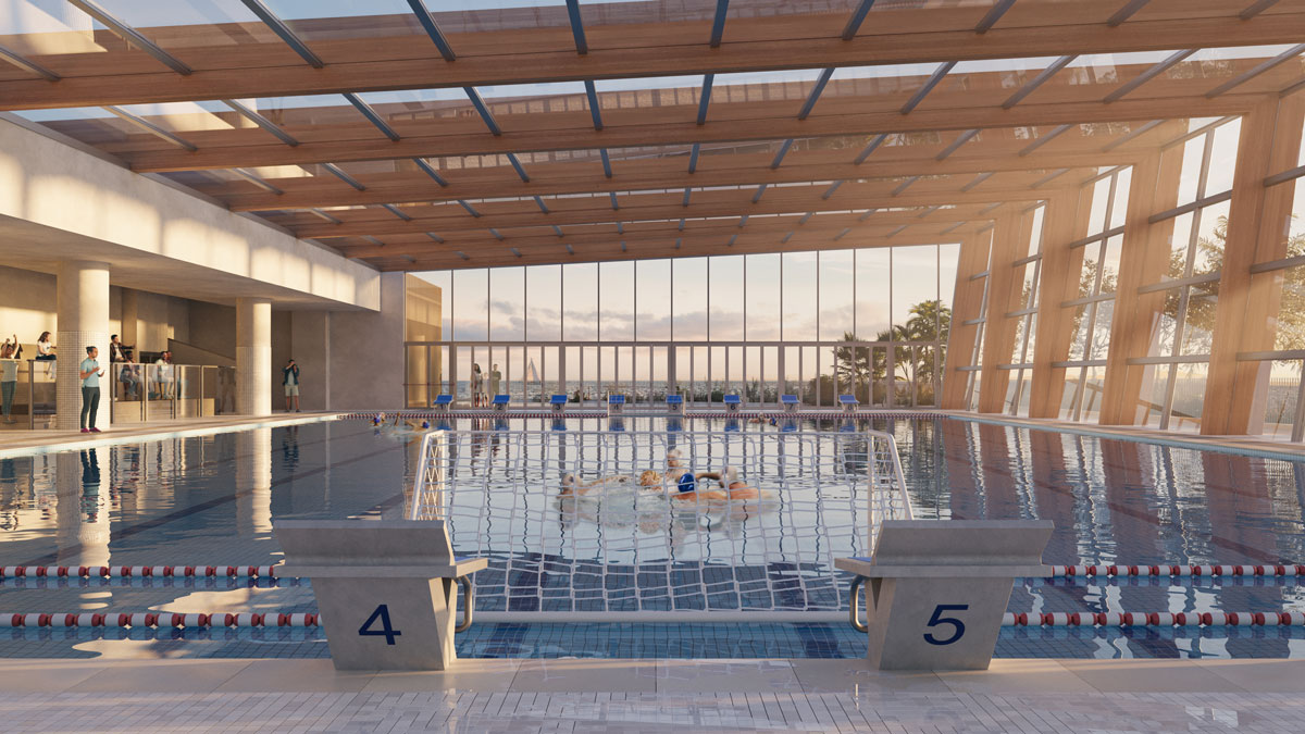 Rendering di progetto dell'interno della piscina di Crotone