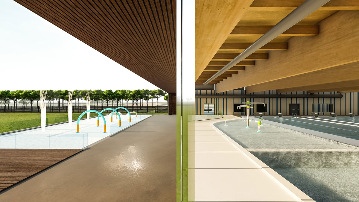 rendering interno-esterno impianto natatorio di Jesolo