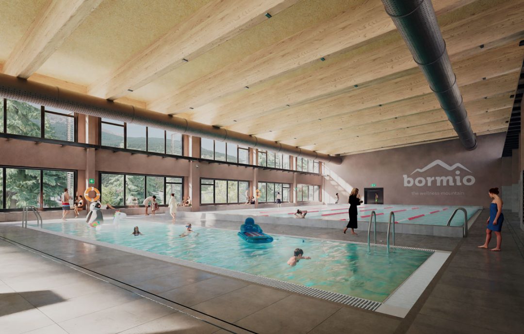 Immagine virtuale delle vasche di Bormio Terme secondo il nuovo progetto