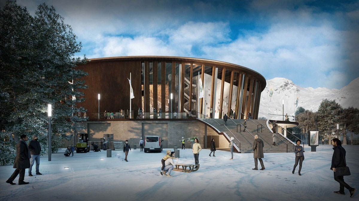 Rendering di progetto polifunzionale di Sondrio