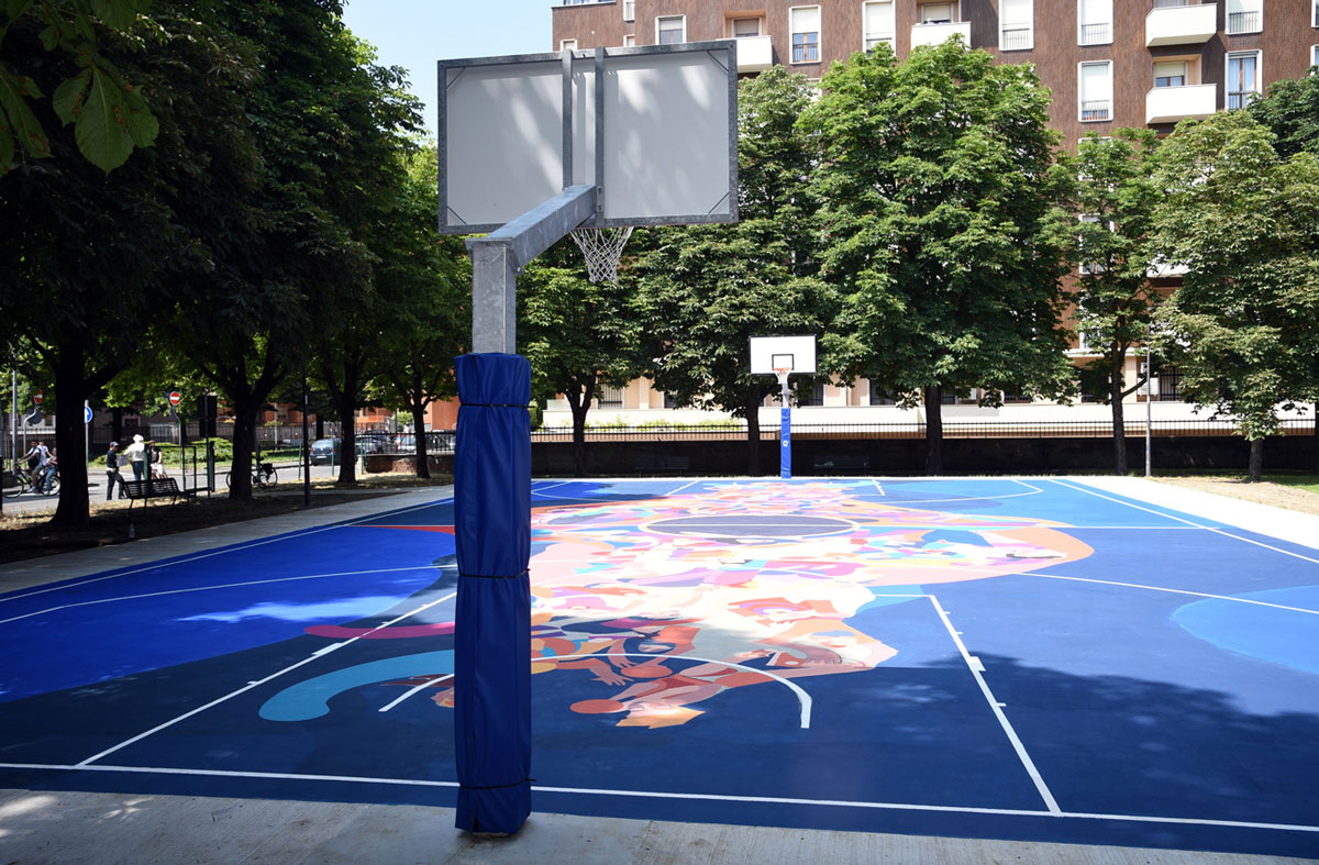 il rinnovato campo da basket di Piacenza in via Negri