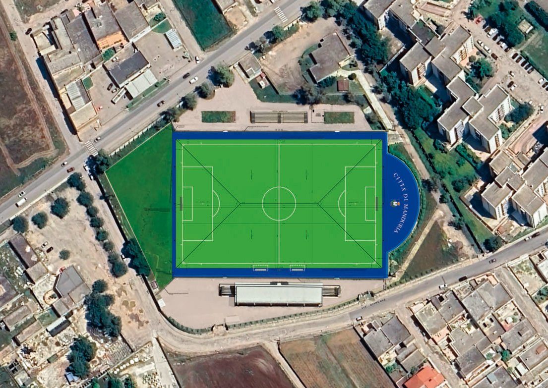Inserimento della planimetria di progetto nel contesto urbano - stadio comunale di Manduria (Ta)