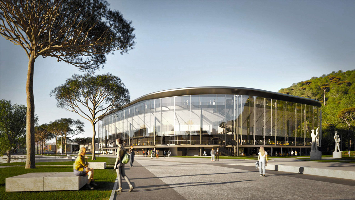 Rendering di progetto - copertura del Campo Centrale di tennis al Foro Italico di Roma